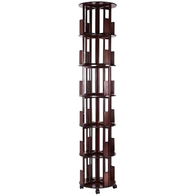 6 Tier Bamboo 360 Spinning Book Shelf Tower Vertical Rotate Turning Spiral Corner Organizer for Small Space Home Office Living Room