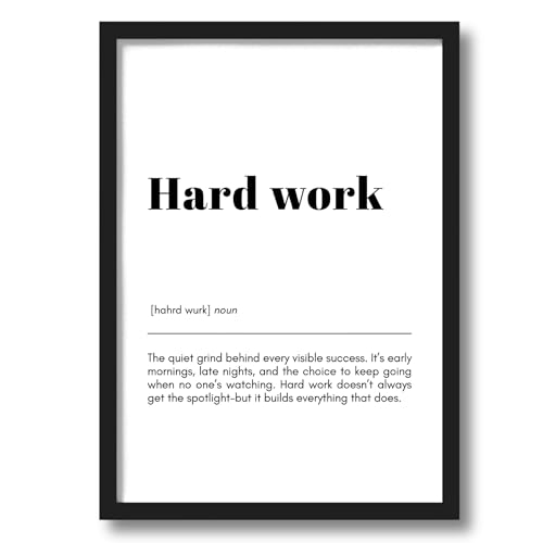 Image of ArtAction Hard Work Wall Frame Poster | Motivational Office Word Art for Study Room & Workspace | A4 Size | Framed Typography Poster | Wall Decor Gift for Professionals & Students