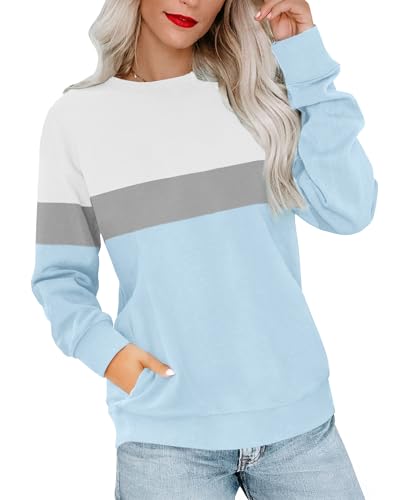 RUMIA Crewneck Fall Sweatshirts for Women Plain Long Sleeve Top with Pocket — view 2