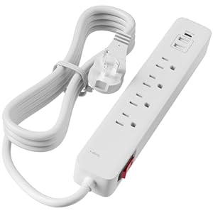 3 Prong Power Strip Surge Protector with 4FT Extension Cord, 4 Outlets and 2 USB A Ports + 1 Type-C, Support PD 20W Charging (Type-C), 45 Degree Plug, 1875W/15A, Overload Surge Protection, ETL Listed