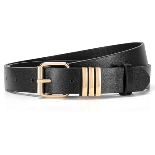 WERFORU Women Leather Belt Fashion Leather Waist Belt for Jean Dress with Gold/Silver Buckle