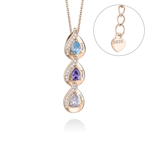 Personalized Sterling Silver Mom Necklace with Birthstone Name Custom Mother Necklaces for Women Girlfriend Mom Wife3