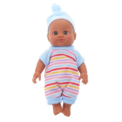 Hemobllo Poupée Bébé Garçon Noir Réaliste [Insérer la Taille, ex: 30cm], Poupon Africain en Vinyle Souple avec Vêtements Rayés, Jouet Éducatif pour...