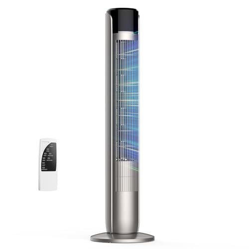 OLIXIS Tower Fan for Bedroom, 60°Oscillating Fan with Remote, 25ft Far, 28dB Quiet Electric Standing Fan, 12 H Timer, 5 Speeds, 4 Modes, Bladeless Floor fan for Home, Office, Indoor, 36 Inch