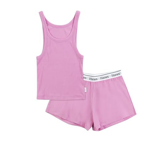 Hanes Women's Originals Comfywear Rib Crop Tank and Sleep Shorts, 2-Piece Set