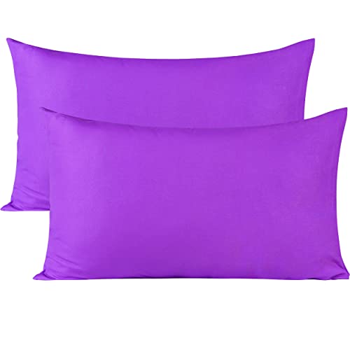 Image of Soft Pillow Covers 20 x 36 Inches - 100% Egyptian Cotton 400 Thread Count Set of 2 Pillow Cover Set Envelope Closure Hotel Quality Pillowcase - Purple