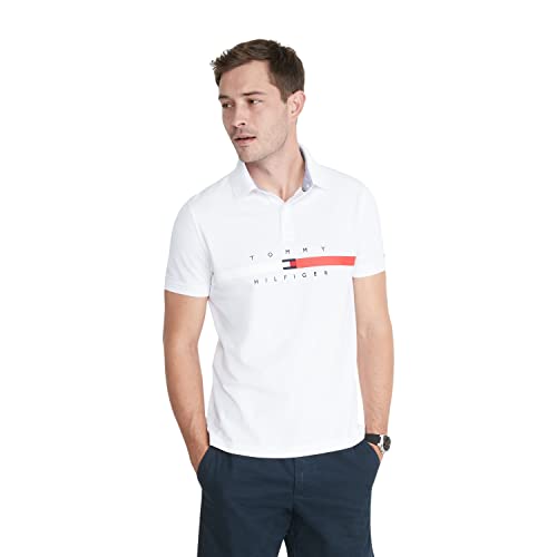 Image of Tommy Hilfiger Men's Short Sleeve Cotton Pique Flag Graphic Polo Shirt in Custom Fit