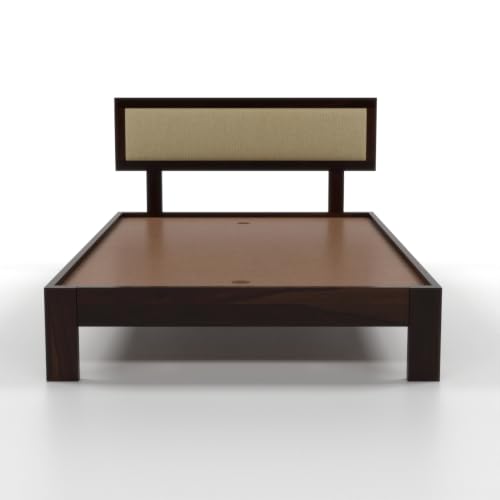 Image of Solid Sheesham Wood Single Bed Without Storage for Bedroom | Single Size Wooden Cot with Upholstered Headboard | Modern Platform Divan Bed for Home, Guest Room (Walnut Finish)