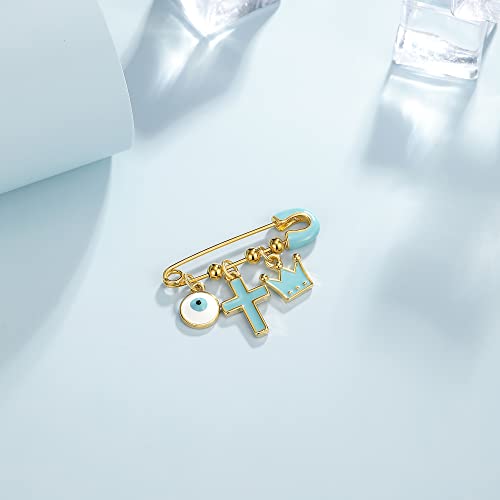 Image of 18K Gold Plated Baby Evil Eye Pin Baby Protection Jewish Brooch Jewelry Diaper Stroller