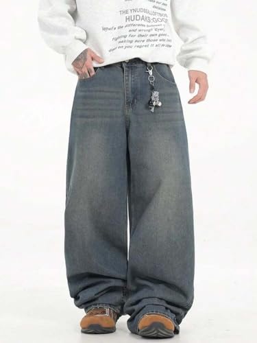 Image of KOTTY Baggy-Fit Denim: Men Zip Fly Washed Cotton Spandex Lightweight Durable Everyday Streetwear Baggy Fit Jeans