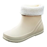 SRTUMEY Clearance UK Women Short Wellington Boots Mens Insulated Rubber Garden Wellies Boots Waterproof Mid Calf Rain Boots Wellies Womens Safety Boots Non-Slip Warm Welly Boots Beige