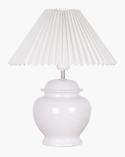 Image of Homesake Ceramic Table Lamp for Bedroom Living Room,Incandescent,Modern Pleated Lampshade Bedside Light,Nightstand for Home Office,Minimalist Nordic Style Accent Lighting Decor,White Pleated Shade