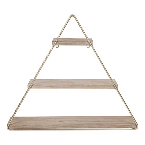 Kate And Laurel Tilde Small Three Tiered Triangle Floating Metal Wall Shelf, Rustic Light Brown And Gold #TOP3