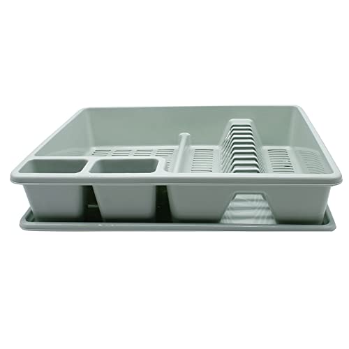 CABLEPELADO Escurreplato de plastico, Escurridor de Platos, Escurridor Fregadero 2 módulos, con Bandeja Anti-Goteo, Plástico, 49 cm de Ancho x 39 cm de Fondo x 10 cm de Altura, Verde Claro