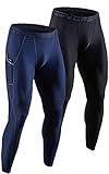 DEVOPS 2 Pack Men's Compression Pants Athletic Leggings with Pocket (Large, Black/Navy)
