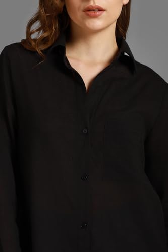 Image of High Star Women's Classic Oversized Spread Collar Long Sleeves Cotton Casual Shirt