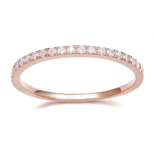 EAMTI 2mm Wedding Band Cubic Zirconia Half Eternity Stackable Rose Gold Plated Brass Engagement Ring Size 7