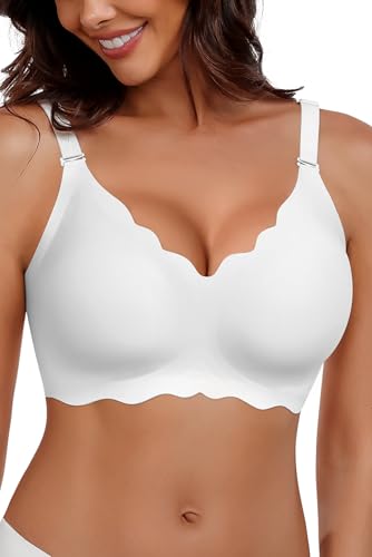 Image of HORISUN Wireless Seamless Bras for Women No Underwire Wavy V Neck Soft Support Full Coverage Comfortable Bra