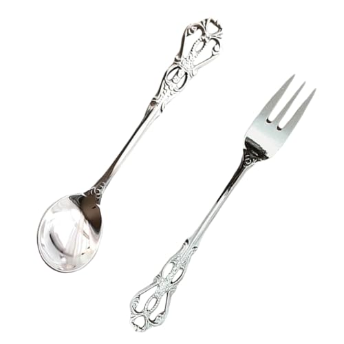 ELAYARD Retro Silber Besteckset Edelstahl Gabel und Löffel mit Hohlmuster Vintage Küchengerät für Kaffee Dessert und Snacks Langlebiges Leicht zu...