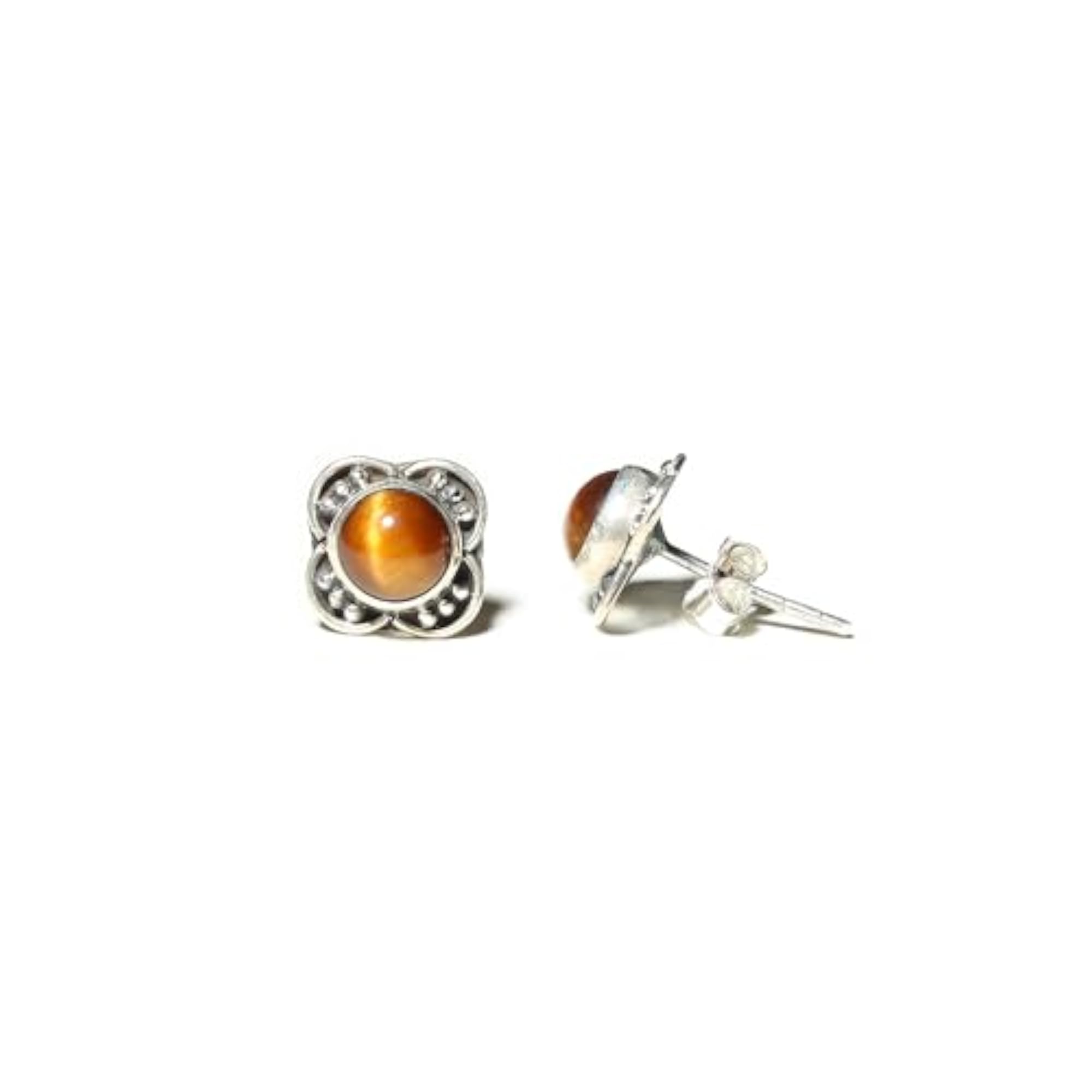 Men's Tiger's Eye Stud Earrings, Natural Gemstone