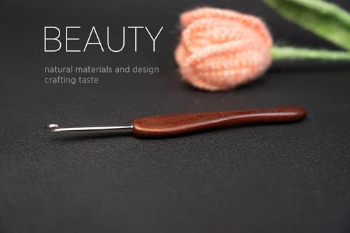Image of SEVENSUN Mimosa 4.5mm Single Crochet Hook, Available in 0.6mm-6.5mm, Ergonomic Hand Polished Stainless Steel Inline Pointy Wood Handle Crochet Hook for Arthritic Hands, Mother's Day Gifts for Mom