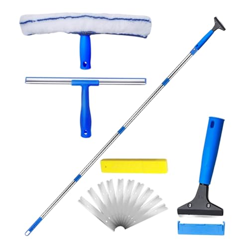Limpiador de lámina para cristales – Herramienta manual multiusos telescópica con cepillo para la casa, para limpiar espejos de baño, herramienta de limpieza – Para azulejos, pared, baño, cocina, casa
