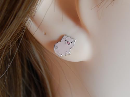 925 Sterling Silver small cute pink little piggies pig Stud Earrings Hypoallergenic, lead & nickel free Safe 380863
