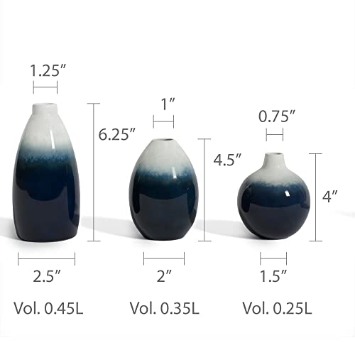 Barnyard Designs Ceramic Stoneware Vase Set, Farmhouse Ceramic Vases Home Decor, Neutral Home Decor For Shelves, Pottery Decorative Vases For Home Decor Farmhouse, Blue Ombre, Set Of 3, 6.25"/4.5"/4" #TOP3