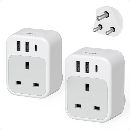 South Africa Plug Adapter 2 Pack TESSAN UK to South Africa Plug Adapter with USB C and 2 USB A 4 in 1 Type M Travel Adaptor for African Namibia Botswana Nepal Mozambique