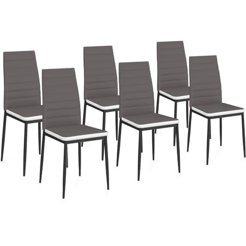IDMarket - Lot de 6 chaises Romane Grises Bandeau Blanc pour Salle à Manger