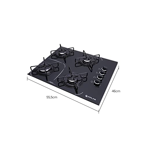 Cooktop 4 bocas Atlas Agile Up Glass Preto com Acendimento Superautomático - Bivolt
