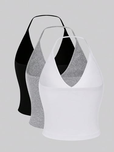 SOLY HUX Women's Halter Tops 3 Piece Backless Sleeveless Crop Cami Top Summer Camisole2