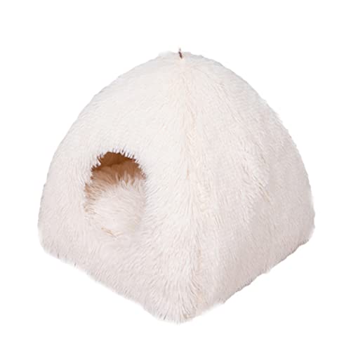 INOOMP 1個 冬のぬいぐるみハウス 猫の暖かい家 屋外猫の家のベッド ペットの暖かい洞窟の巣 つめた フード付き猫ベッド pet 猫のおもちゃ 猫犬の巣 ペット寝台 猫キャッテリー 白い