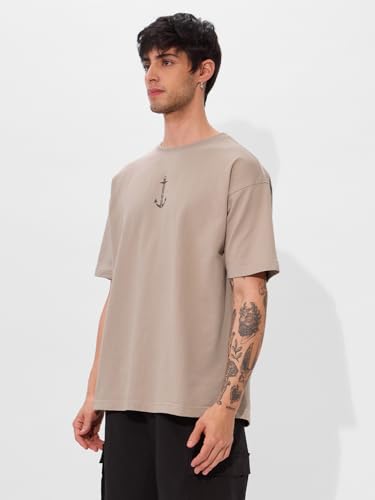 Image of The Souled Store One Piece: Most Wanted Men and Boys Short Sleeves Round Neck Grey Graphic Printed Cotton Oversized T-Shirts