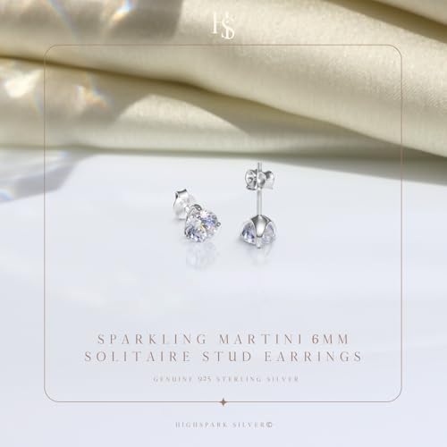 Image of HIGHSPARK 925 Silver inchSparkling Martini inch Solitaire Earrings | 92.5 Sterling Silver and Diamond like Brilliance Sparkling Zirconia | Lovely Gift