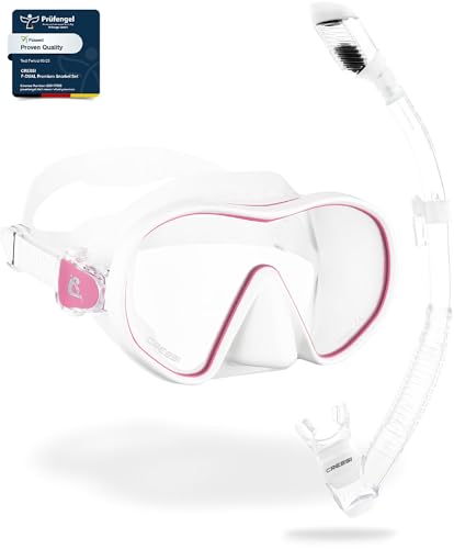 Cressi F-Dual + Supernova Dry Combo White Pink/Clear White - Conjunto Unisex Máscara F-Dual y Tubo Seco para Apnea, Snorkeling y Buceo, Blanco Rosa/Transparente Blanco, Talla única