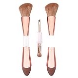 Raffaello 4-in-1 Travel Makeup Brush, Multi-use Makeup Sponge, Eyeshadow, Eyebrow, Liner & Blush Blending Brush for Foundation, Concealer, Powder, Vegan, Dual-Ended Make Up Brush Set (1pcs RoseGold)