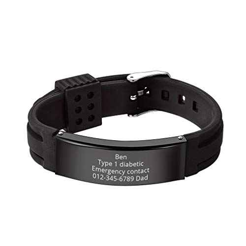 Supcare Free Engraving Silicone Adjustable Medical Bracelets Sport Emergency ID Bracelets for Men Women Kids Waterproof Stainless Steel Rubber Alert Bracelets