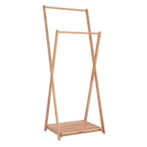 Wodmb Coat Hanger Coat Rack Stand Bamboo Foldable Garment Clothes Storage With 1-Tier Storage Shelf Unisex #TOP6