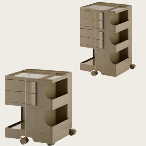 Hubiuyo トラベルカー 抽斗付き 移動式 サイドテーブル 収納ラック キャスター付き モダン オフィス 美容室 収納 ウェブ収納 スタイリッシュ デザイン スリム 2段 3段 キッチンワゴン (S,銀ねずみ色)