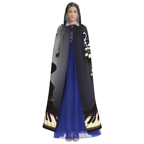 Cape à capuche de magicien au motif de piano et notes musicales chic
