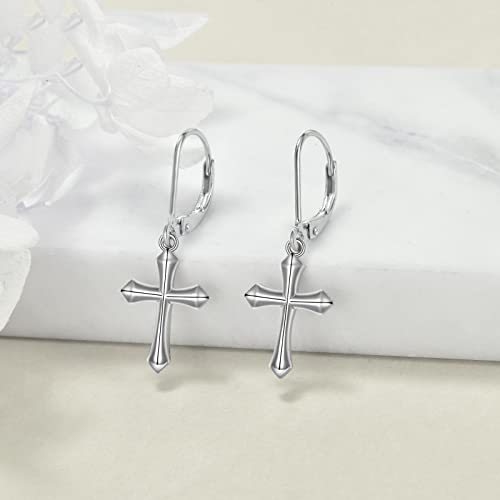 Onefinity Cross Earrings For Women Sterling Silver Cross Earring Cross Leverback Dangle Drop Earrings For Girls #TOP1