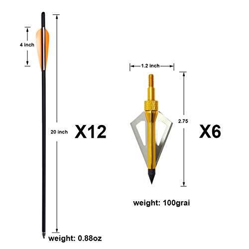 VNAKER 20 Inch Carbon Crossbow Bolts 12 Pack and Hunting Broadheads 6 Pack, Carbon Crossbow Arrows for Hunting and Outdoor Practice(Orange) - Thumbnail 2