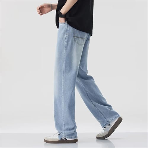Men's Summer Lyocell Korean Loose Straight Jeans Washed Retro Solid Color Pants4