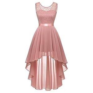 BeryLove Dames kanten jurk elegante Vokuhila cocktailjurk mouwloos avondjurk chiffon bruiloftsjurk bruidsmeisjesjurk