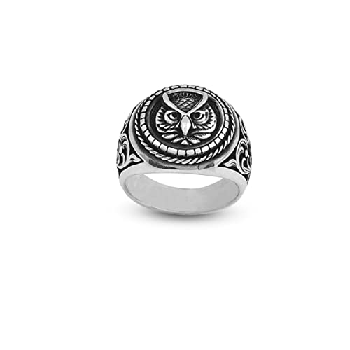 Jewellery Pit Sterling Silver Mens Owl Ring Handmade Mens Owl