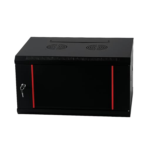 Danicom Baseline 19 Zoll 4 HE Netzwerkschrank mit Glastür 600x450x280mm (BxTxH) - Schwarz - Traglast 50 kg - Wandmontage - Serverschrank - Wandgehäuse - Server Rack - Server Enclosure