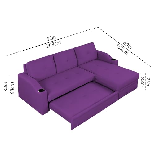 Image of Casaliving Ravonna RHS 4 Seater L Shape Corner Sofa Cum Bed for Living Room (Purple Fabric) Premium Fabric Sofa