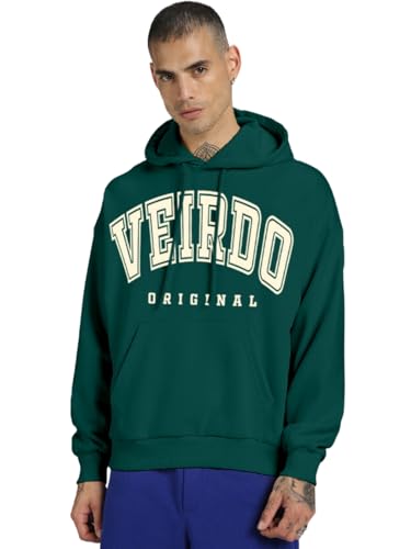 Image of Veirdo Fleece Oversized Baggy Fit Hooded Sweatshirt Drop Shoulder Typographic Logo Printed Full Sleeve Hoodie for Men (Avaiable in Colors: Copper Tan, Rust & Red)