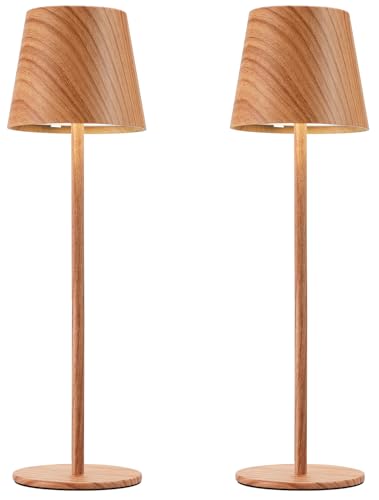 Image of Kakanuo Wood Grain Cordless Table Lamp Rechargeable - 2 Pack 5000mAH Battery Operated Lamp for Counter, 3 Color Stepless Dimming Wireless Lamp for Dining Kitchen, Outdoor Patio, Touch Control